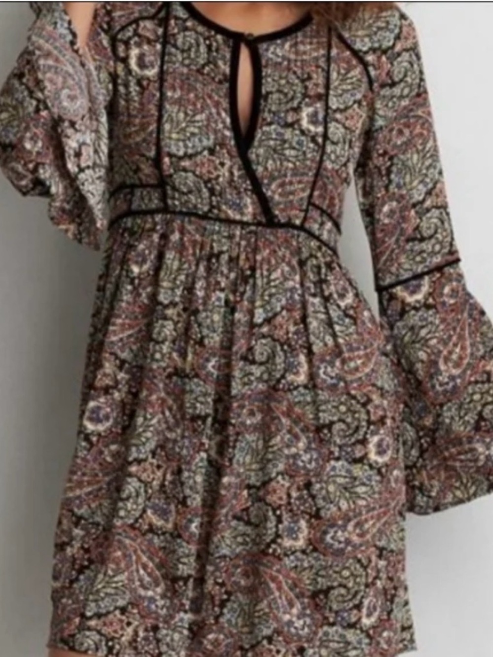 American Eagle Outfitters Paisley Mini Dress with Black Trim